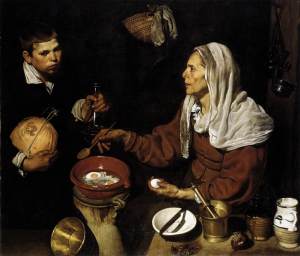 Diego Velazquez old woman frying eggs, oil on canvas, 1618